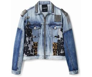 Desigual Damen Jacke - Blau, Denim mit Pailletten und Animal-Print 22WWED085005 GR. S