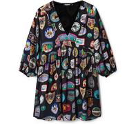 Desigual Damen Kleid - Schwarzes Kleid mit buntem Abzeichen-Print 22WWVW712000 GR. XL