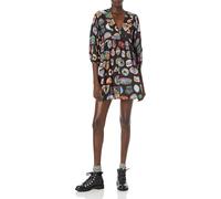 Desigual Damen Kleid - Schwarzes Kleid mit buntem Abzeichen-Print 22WWVW712000 GR. XL