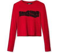 Desigual Damen Langarmshirt - Rotes Rippshirt mit Statement-Print 22WWTK933014 GR. XL