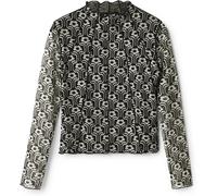 Desigual Damen Langarmshirt - Schwarz-weißes Retro-Mesh-Shirt mit Blumenmuster 22WWTKA42000 GR. M
