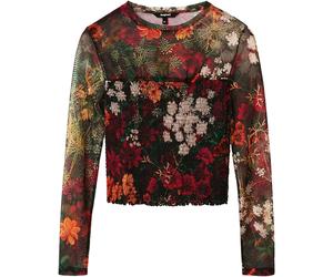 Desigual Damen Langarmshirt - Schwarzes Mesh-Shirt mit abstraktem Muster 22WWTK639019 GR. XL