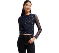 Desigual Damen Langarmshirt - Schwarzes Mesh-Shirt mit blauem Kreisprint 22WWTK815000 GR. XS