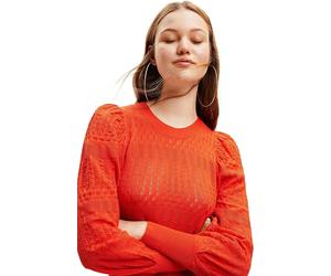 Desigual Damen Pullover - Oranger Strickpullover mit Strukturmuster 22WWJFAG7002 GR. L