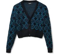 Desigual Damen Strickjacke - Schwarze Cardigan mit blauem Kreis-Muster 22WWJF874139 GR. M