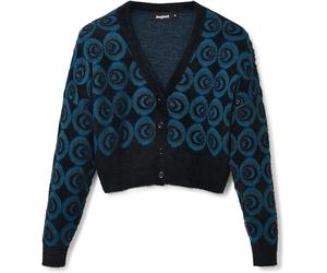 Desigual Damen Strickjacke - Schwarze Cardigan mit blauem Kreis-Muster 22WWJF874139 GR. M