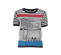 Desigual Damen T Shirt Blau Kurzarm Rundhals mit Kontrastdet - Größe: L