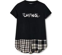Desigual Damen T-Shirt - Schwarzes T-Shirt mit Karodetail und „Loving“-Print 22WWTKAF2006 GR. M