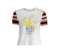 Desigual Damen T-Shirt Weiß - Kurzarm, Rundhals, Kontrastdet - Größe: M