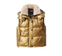 Desigual Damen Weste - Gold, Kurz-Steppweste mit Kunstfellkragen 22WWEW268033 GR. L