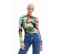 Desigual Daphne 23SWTK09 5066 Fantasy Arty Tailliertes Langarmshirt, blau, XS