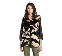 Desigual Ju Camo Print Kunstfell Weste Jacke mit Patches RRP£204 Style 21WWEWAD, khaki, 40