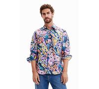 Desigual Men's CAM_Paper 9021 Multicolor Fuchsia Shirt, Material Finishes, L