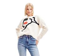 Desigual Pullover - Verspielter Hunde-Pullover Creme mit Rot-Akz - Größe L