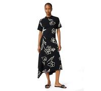 Desigual Damenkleid Florales Schwarz mit Rundhalsausschnitt und Kurzen Ärmeln - Größe: L