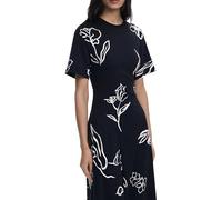 Desigual Damenkleid Florales Schwarz mit Rundhalsausschnitt und Kurzen Ärmeln - Größe: L