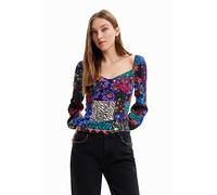 Desigual Women's BLUS_Patch Flowers 2000 Black Blouse, L