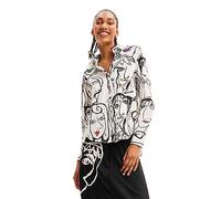 Desigual Women's Woman Woven Shirt Long Sleeve Blouse, White, Medium