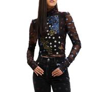 Desigual Women's Long Sleeve T-Shirt, Black, XS