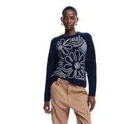 Desigual Women's Woman Flat Knit Thick Gauge Pullover Sweater, Blue, S