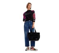 Desigual Women's Woman Flat Knit Thin Gauge Pullover Sweater, Black, XL