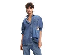 Desigual Women's Woman Woven Shirt Long Sleeve Blouse, Blue, Small