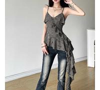 Desire Style Lotus Lace Distressed Sleeveless Slim Fit Camisole Vest for Women Ideal for Daily and Travel (M Gray)
