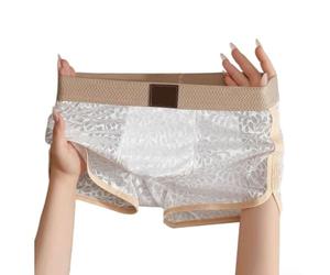 Desiumite Herren Boxershorts aus EIS-Seide mit Spitze, atmungsaktiv | Men Ice Silk Lace Boxer Shorts Bulge Pouch Underwear See Through Trunks Panties