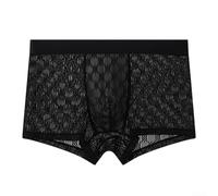 Desiumite Herren Boxershorts aus EIS-Seide mit Spitze, Atmungsaktiv | Men's Ice Silk Lace Boxer Shorts Bulge Pouch Solid Underwear See Through Trunks