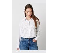 Desoto Slim Fit Jerseybluse White With Navy, Gepunktet