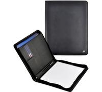 DESQ® Leder A4-Schreibmappe - Umlaufender Reißverschluss, Einsteckfäch für Dokumenten, 5 Kartenfächer, Schreibblock ausgestattet, Schwarz, Dutch Design