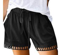 Destine Leinenshorts Damen Elastische Taille Einfarbiges Bermuda Shorts Mit Taschen Tunnelzug Locker Sommer Shorts Klassischer Passform Kurze Hosen Basic Freizeit Shorts Chino Shorts Laufshorts