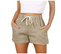 Destine Leinenshorts Damen Tunnelzug Einfarbiges Bermuda Shorts Mit Taschen Elastische Taille Locker Sommer Shorts Klassischer Passform Kurze Hosen Basic Freizeit Shorts Hot Pants Kurz Laufshorts