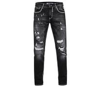 Straight-Jeans RUSTY NEAL "MINO", Herren, Gr. 32, US-Größen, schwarz (blau), 98% Baumwolle, 2% Elasthan, unifarben, casual, Jeans Destroyed-Jeans, in klassischem Look (42990513-32) blau