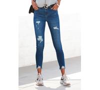 Destroyed-Jeans BUFFALO "mit ausgefransten Saumabschlüssen aus bequemer Baumwollmischung", Damen, Gr. 46, N-Gr, blau (schwarz, blau, washed), Denim/Jeans, Obermaterial: 98% Baumwolle, 2% Elasthan, Des