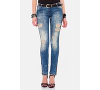 Destroyed-Jeans CIPO & BAXX "Jeans", Damen, Gr. 29, Länge 32, blau, 98% Baumwolle, 2% Elasthan, unifarben, slim fit lang, Jeans Destroyed-Jeans, mit Glitzer-Streifen, WD-369 (58487729-29) blau