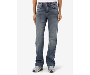 Destroyed-Jeans NOISY MAY "NMMONICA HW STRAIGHT JEAN AZ221DB NOOS", Damen, Gr. 32, Länge 32, dunkelblau denim, Denim/Jeans, Obermaterial: 99% Baumwolle, 1% Elasthan, unifarben, regular fit knöchellang