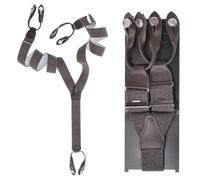 Dethloff Hosenträger Y-Form Holländer braun meliert 120cm 36mm breit Leder mit Knöpfen - 0530/18HK2-07