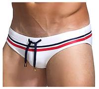 Detwen Badeslip mit Kordelzug Herren Badehose mit Kontraststreifen Mini Schwimmhose Kurze Badeshorts Weiß 01 L