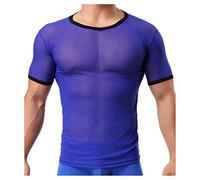 Detwen Herren Unterhemd Durchsichtige Unterwäsche Männer Netzshirts Slim Fit Reizwäsche Super Atmungsaktiv Blau L