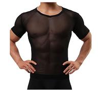 Detwen Herren Unterhemd Durchsichtige Unterwäsche Männer Netzshirts Slim Fit Tshirts Atmungsaktiv Schwarz L