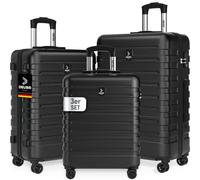 Deuba TRAVEL Koffer Set 3tlg Hartschalenkoffer Schwarz | Sicherer Stauraum, Kreuzgurt, PVC Fach, Reisekoffer M, L, XL, Trolley, Suitcase, 360° Rollen, Handgepäck 55x40x20
