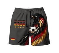 Deutschland Adler Shorts Herren Retro Fußball Kurze Hosen mit 4 Stern Deutschland Flagge Fan-Shorts Fanartikel Germany-Symbol Badeshorts Sportshorts Sommer Freizeithose mit Taschen (Grau, XL)