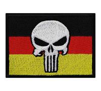 Deutschland Flagge Aufnäher skull Biker Aufbügler Totenkopf Patch Germany zum annähen Männer Geschenk Applikation für Leder-Jacken/Kutten/Jeans/Taschen | 90x65mm