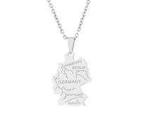 Deutschland Karte Anhänger Halsketten - Ethnisches Muster Flagge Region Deutschland Karten Schlüsselbeinkette Halsketten Charm Hip Hop Trendy Schmuck für Damen Herren Pullover Kette, Silber, 50 cm