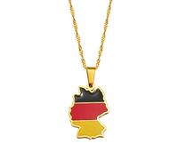 Deutschland Karte Flagge Anhänger Halskette - Deutschland Land Umriss Charm Kette Zierlicher Patriotischer Schmuck, Ethnischer Stil Hip-Hop Damen/Herren/Mädchen Unisex Geschenke,Gelb,Einheitsg