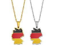 Deutschland Karte Flagge Anhänger Halskette - Deutschland Land Umriss Charm Kette Zierlicher Patriotischer Schmuck, Ethnischer Stil Hip-Hop Damen/Herren/Mädchen Unisex Geschenke,2 Stück,Einhe