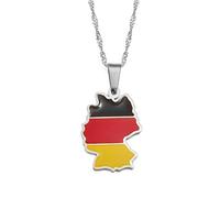 Deutschland Karte Halskette Ethnische Dekoration, Deutschland Karte Mit Flagge Anhänger Ethnische Kleidung Accessoires Elegante Schlüsselbeinkette Patriotischer Anhänger Geschenk,Silber,45Cm Kette