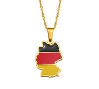 Deutschland Karte Halskette Ethnische Dekoration, Deutschland Karte Mit Flagge Anhänger Ethnische Kleidung Accessoires Elegante Schlüsselbeinkette Patriotischer Anhänger Geschenk,Gold,45Cm Kette