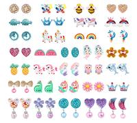 DEVIENG Clip On Ohrringe, hypoallergen, geeignet für Kinder im Alter von 4-12 Jahren, niedliche kleine Ohrclips, Schmuck-Geschenk-Set, Einheitsgröße, Harz, Kein Edelstein (Clip On Ohrringe-31 Paar)